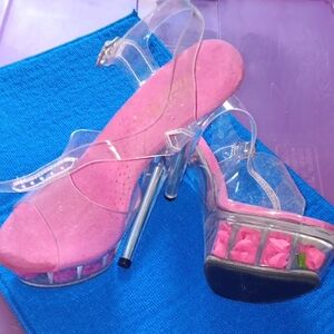 Elegant Clear and Pink Platform Heels